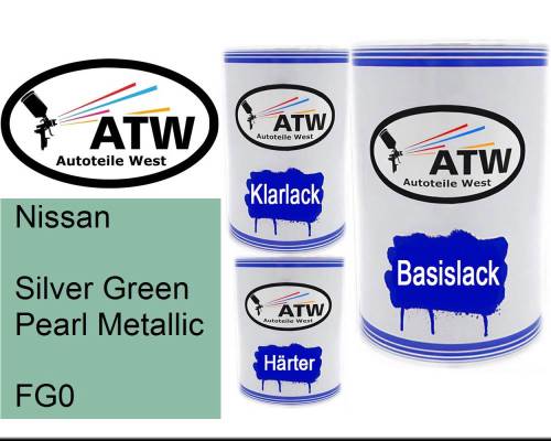 Nissan, Silver Green Pearl Metallic, FG0: 500ml Lackdose + 500ml Klarlack + 250ml Härter - Set, von ATW Autoteile West.